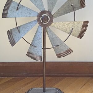 Rustic Metal Windmill Sculpture